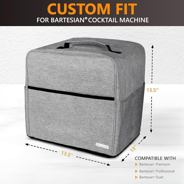 Ksestor Housse anti-poussière pour machine à cocktail Bartesian - Poches pour ranger les accessoires Bartesian - Capsules à cocktail Bartesian - Machine à alcool Barista - Gris