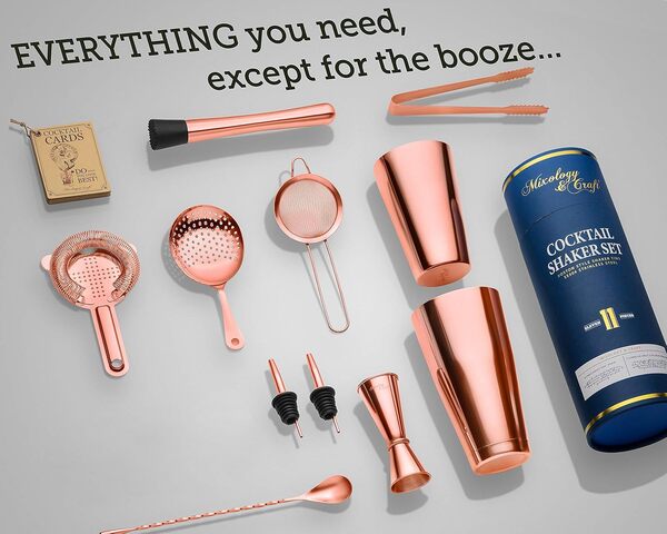 Mixology & Craft Ensemble shaker à cocktail – Kit d'accessoires de bar 11 pièces avec shaker Boston lesté, passoire, doseur et plus encore – Outils de barman à domicile, accessoires pour barman,