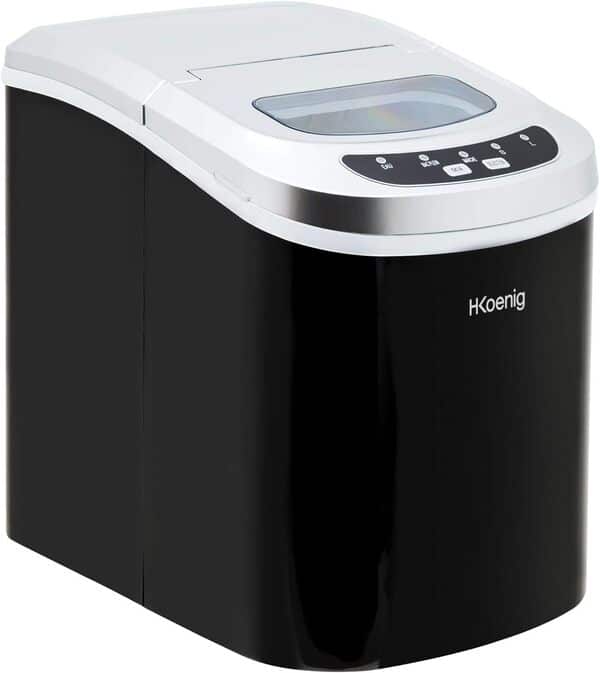 H.Koenig Machine à Glaçons KB12, 12kg en 24h, 2 tailles de Glaçons, Automatique, Electrique, Compact, Portable, Silencieuse 2,2L, Rapide Prêt en 6min