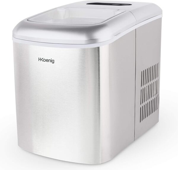 H.Koenig Machine à Glaçons KB20, 12kg en 24h, 2 tailles de Glaçons, Autonettoyante, Portable, Silencieuse 2,1L, Glaçons Prêts en 6min, Pelle à Glaçons
