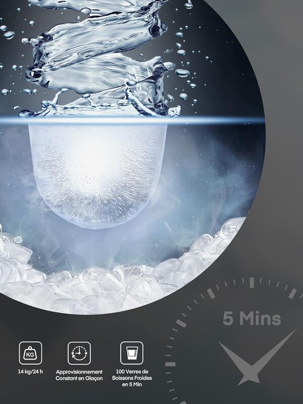 FOHERE Machine à Glaçons, 14kg en 24h, 8 Glaçons en 8 Minutes, avec 2 Tailles de Glaçons, Autonettoyante, Ice Maker sur Comptoir avec Poignée, pour la Maison/Cuisine/Camping/Bar