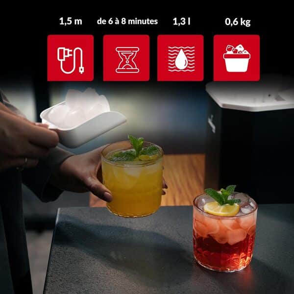 LEHMANN Machine à Glaçons, 9 Glacons en 6-8 Minutes, 2 Tailles de Glacons, 12kg en 24 heures, Machines à Glaçons avec Poignée portable pour la Maison, la Fête, le Bureau et le Camping